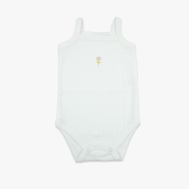 Bebi bodi na bretele za djevojčice Tulips od pointelle pamuka u bijeloj boji