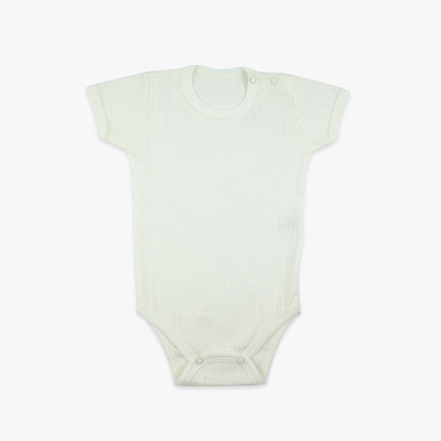 Bebi bodi za djevojčice Pointelle – kratki rukavi od rupičastog pamuka u bež boji