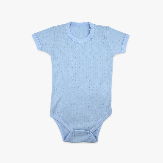 Bebi bodi za dječake Pointelle – kratki rukavi od rupičastog pamuka u svijetlo plavoj boji