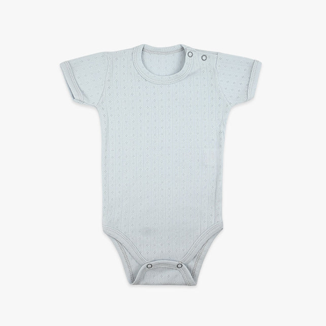 Bebi bodi za dječake Pointelle – kratki rukavi od rupičastog pamuka u svijetlo sivoj boji