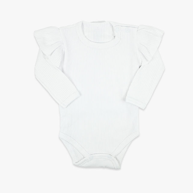 Rebrasti bodi dugih rukava Ribbed za bebe djevojčice u bijeloj boji