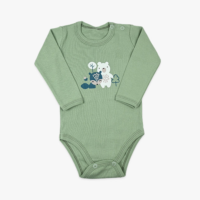 Bebi bodi dugih rukava od mekanog pamuka za bebe dječake u maslinasto zelenoj boji