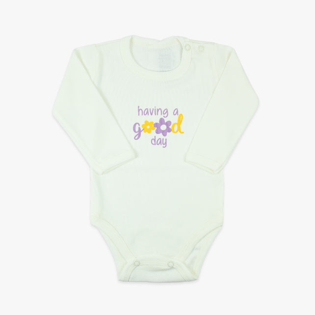 Bebi bodi dugih rukava od mekanog pamuka za bebe djevojčice u bež boji