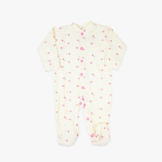 Bebi gegice dugih rukava za djevojčice od rebrastog pamuka Floral u bež boji