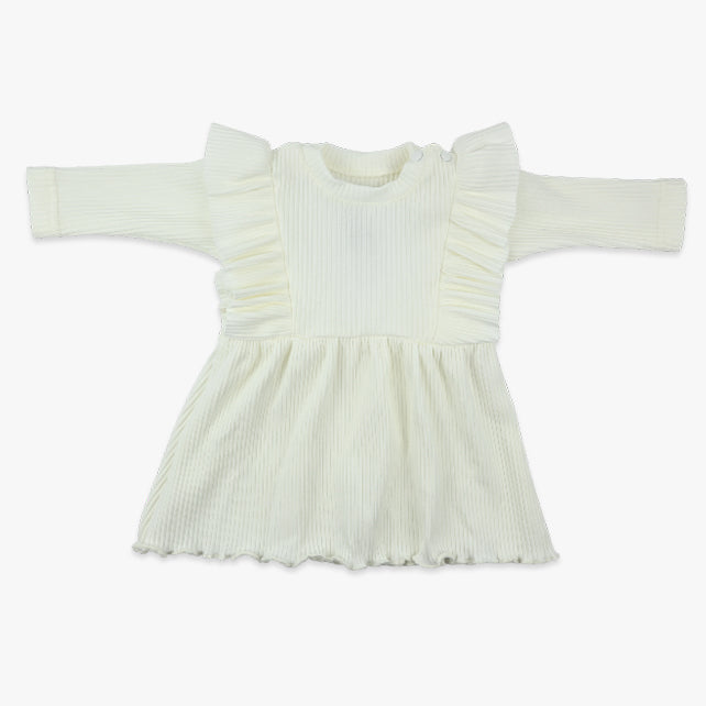 Bež ribbed haljinica za bebe sa volanima