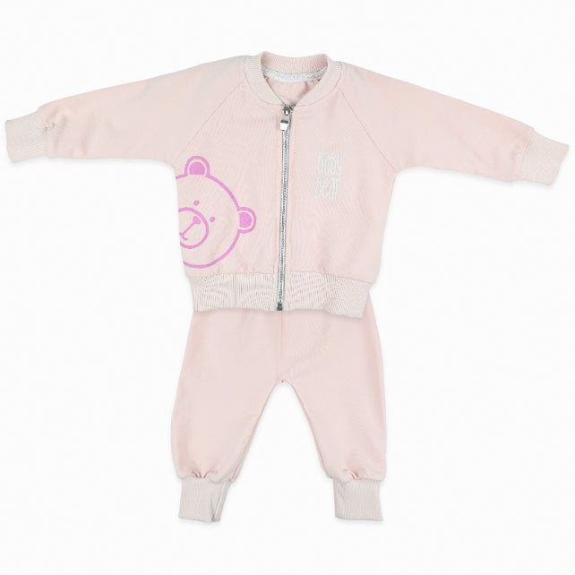 Komplet za bebe djevojčice Baby Bear – bebi rozi duks s medom i hlačice