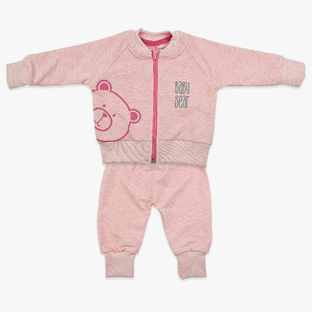 Komplet za bebe djevojčice Baby Bear – melirani roze duks s medom i hlačice