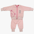 Komplet za bebe djevojčice Baby Bear – melirani roze duks s medom i hlačice