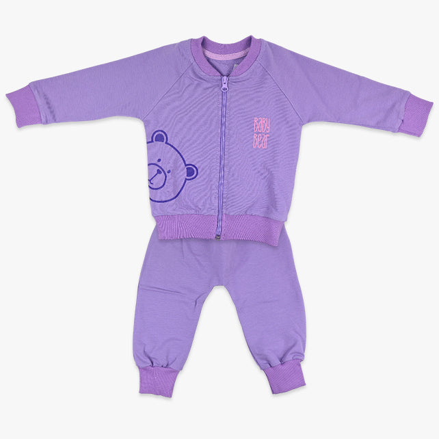 Komplet za bebe djevojčice Baby Bear – ljubičasti duks s medom i hlačice