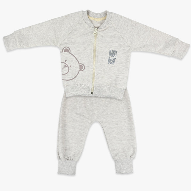 Komplet za bebe dječake Baby Bear – melirani bež duks s medom i hlačice