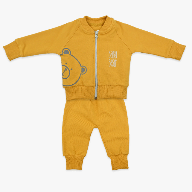Komplet za bebe dječake Baby Bear – oker duks s medom i hlačice
