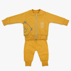 Komplet za bebe dječake Baby Bear – oker duks s medom i hlačice