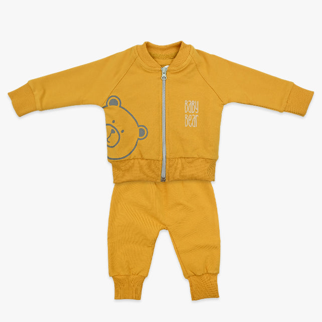 Komplet za bebe dječake Baby Bear – oker duks s medom i hlačice