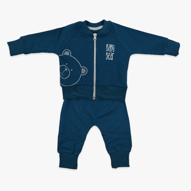 Komplet za bebe dječake Baby Bear – petrolej plavi duks s medom i hlačice