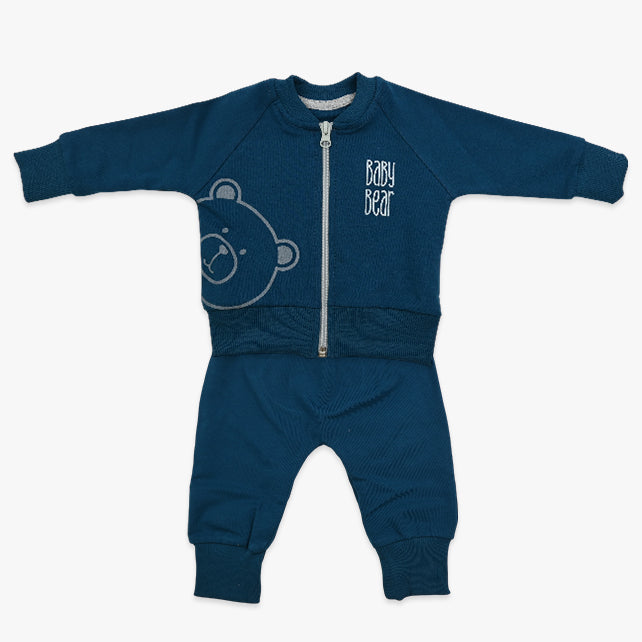 Komplet za bebe dječake Baby Bear – petrolej plavi duks s medom i hlačice
