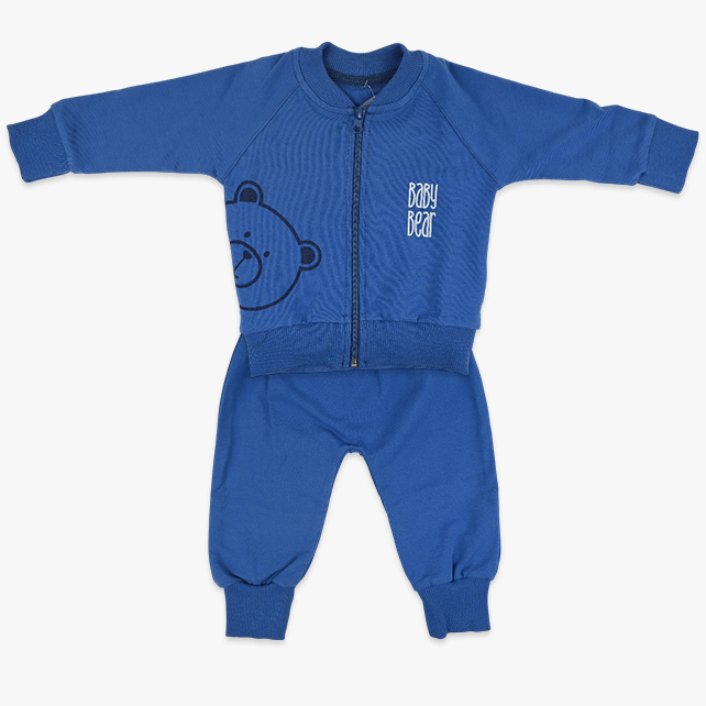 Komplet za bebe dječake Baby Bear – plavi duks s medom i hlačice