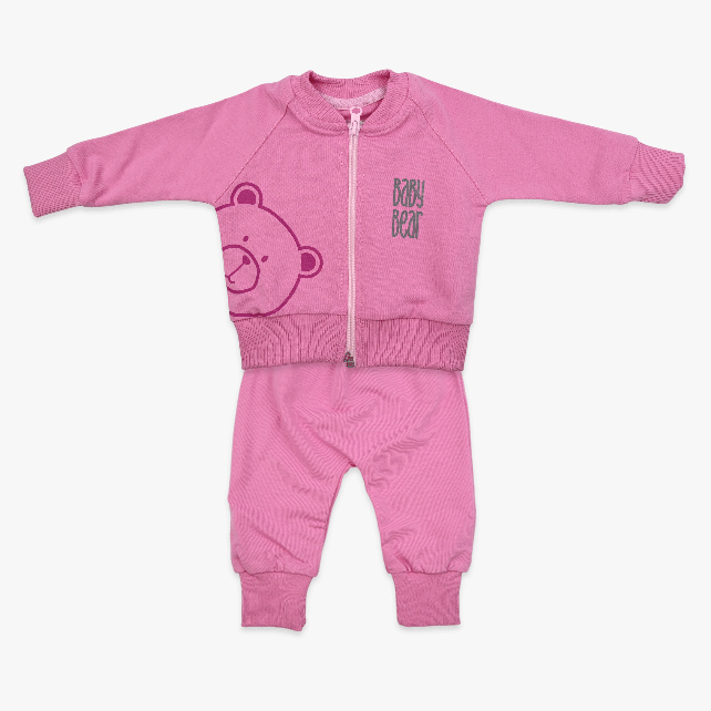 Komplet za bebe djevojčice Baby Bear – rozi duks s medom i hlačice