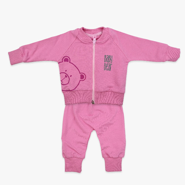 Komplet za bebe djevojčice Baby Bear – rozi duks s medom i hlačice