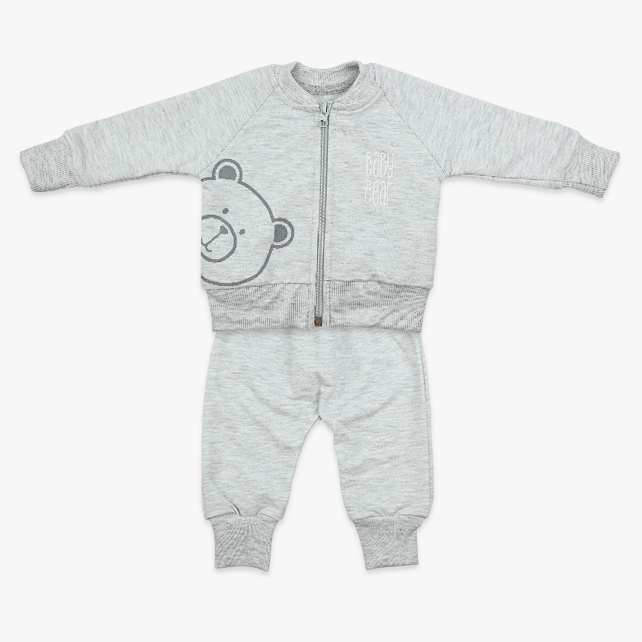 Komplet za bebe dječake Baby Bear – svijetlo sivi duks s medom i hlačice