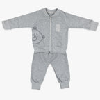 Komplet za bebe dječake Baby Bear – tamno sivi duks s medom i hlačice
