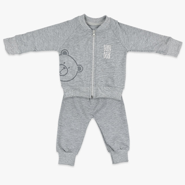 Komplet za bebe dječake Baby Bear – tamno sivi duks s medom i hlačice