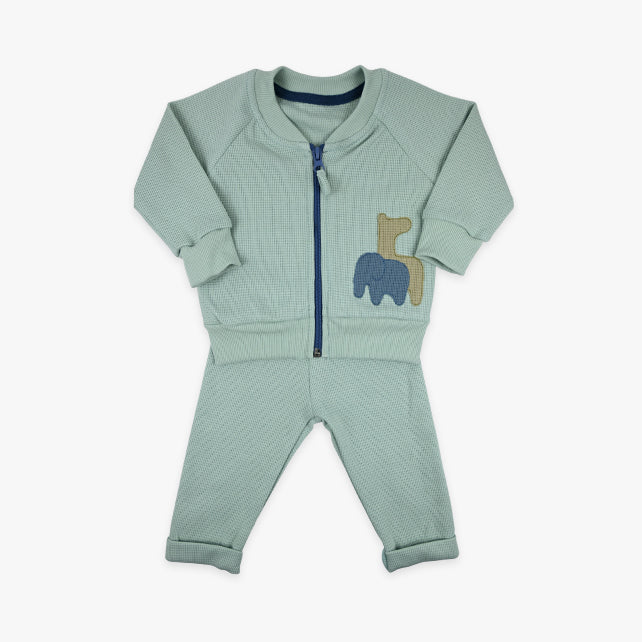 Komplet za bebe dječake Safari od waffle pamuka u mint boji