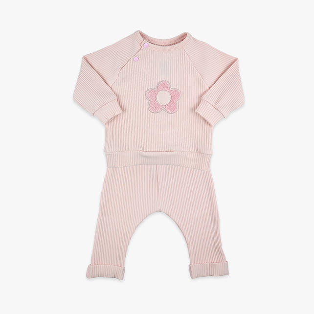 Komplet za djevojčice Flower – bebi rozi duks s cvijetom i hlačice