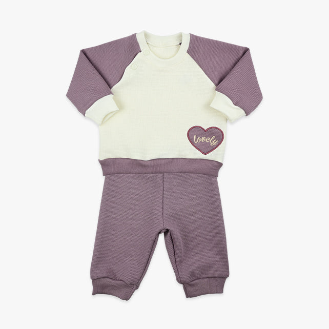 Komplet za djevojčice Lovely – duks i hlačice od waffle pamuka u boji jorgovana
