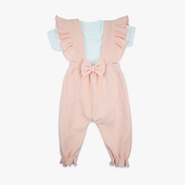 Komplet za djevojčice Waffle Bow – bodi i hlačice s mašnom, bebi roza – Imago