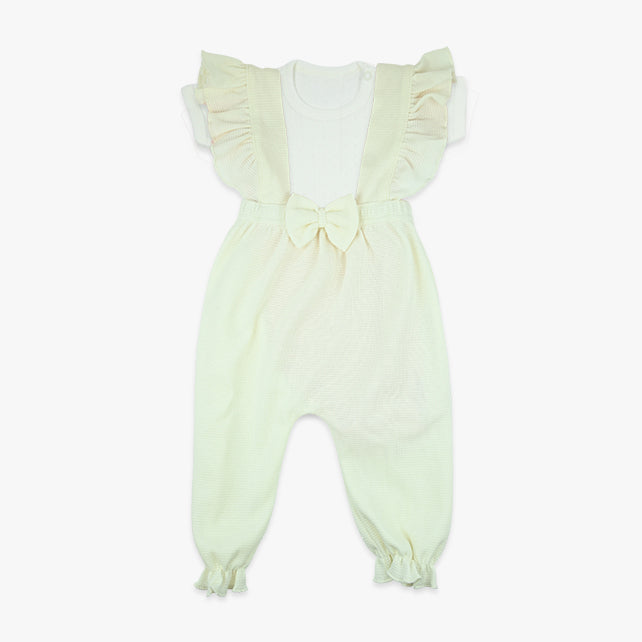 Komplet za djevojčice Waffle Bow – bodi i hlačice s mašnom, bež – Imago