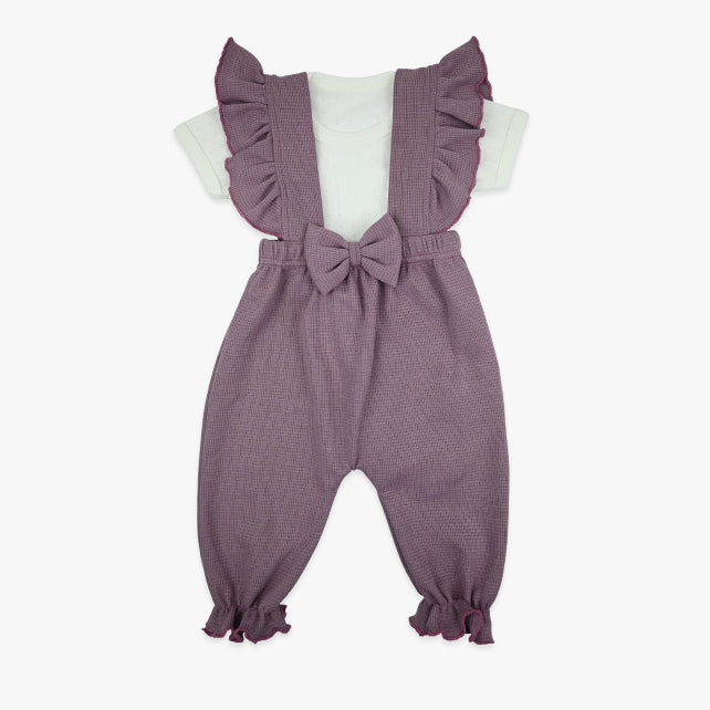 Komplet za djevojčice Waffle Bow – bodi i hlačice s mašnom, jorgovan – Imago