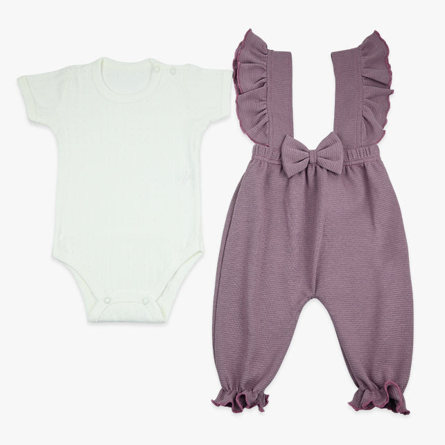 Komplet za djevojčice Waffle Bow – bodi i hlačice s mašnom, jorgovan – Imago