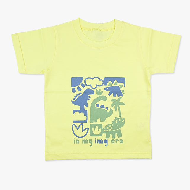 Žuta bebi pamučna majica kratkih rukava za bebe dječake sa printom dinosaurusa Dino adventures