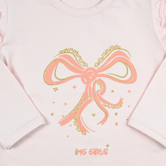 Dječija pamučna majica dugih rukava Sweet bow u bebi roze boji sa motivom mašne