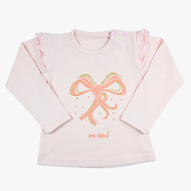 Dječija pamučna majica dugih rukava Sweet bow u bebi roze boji sa motivom mašne