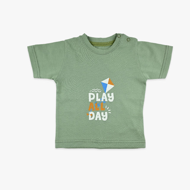 Majica kratkih rukava za bebe dječake Play u maslinasto zelenoj boji