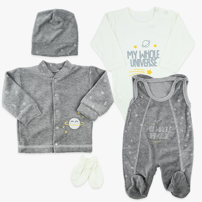 Bebi plišani set za iznošenje Whole universe u sivoj boji
