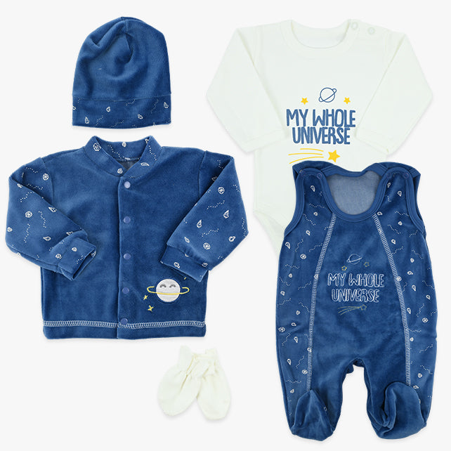 Bebi plišani set za iznošenje Whole universe u plavoj boji