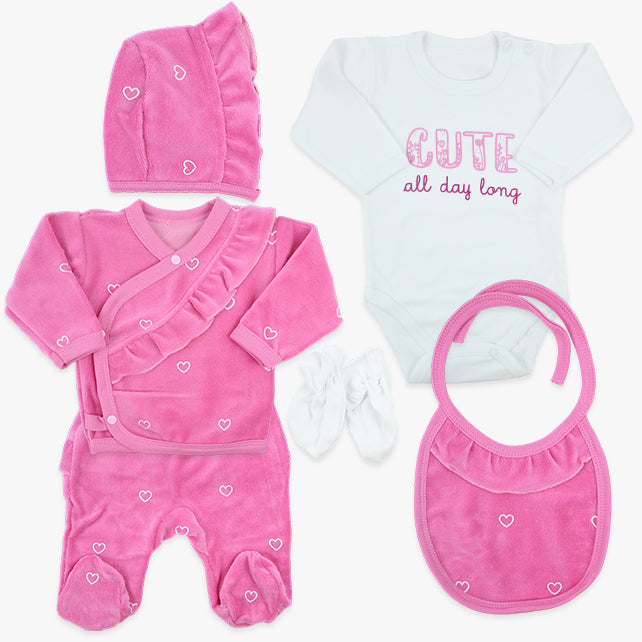 Plišani set za iznošenje Hearts – 6-dijelni set u roze boji