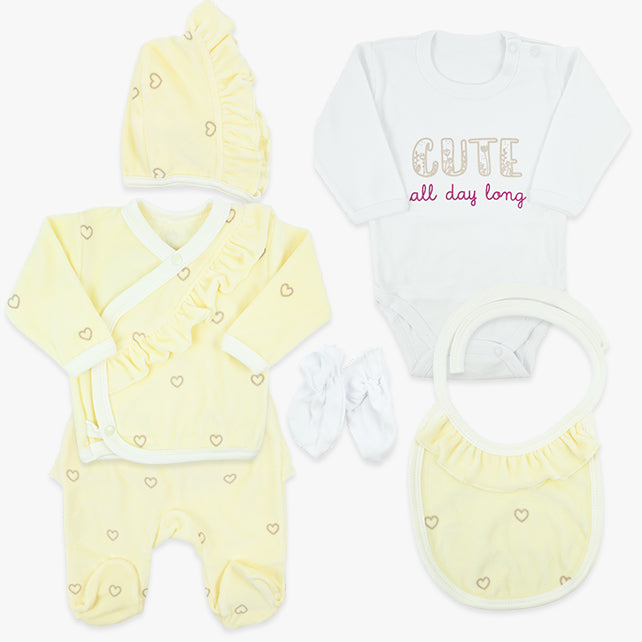 Plišani set za iznošenje Hearts – 6-dijelni set u žutoj boji